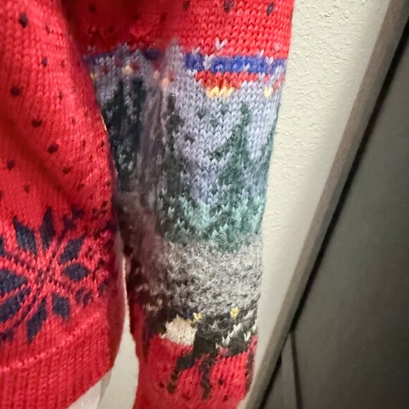 Maria Lammi Finland 100% Merino Wool Hand Knit Nordic Sweater Red Reindeer XS/S - Picture 4 of 12